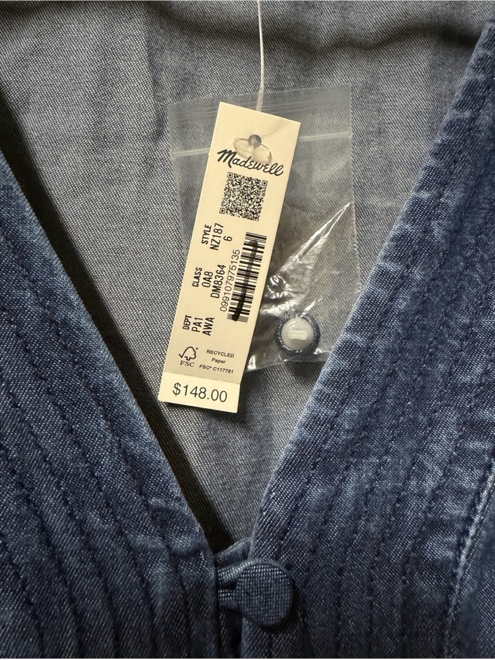 Madewell Denim Button Front Mini Dress Chambray Pleated fit n flare - Picture 4 of 7
